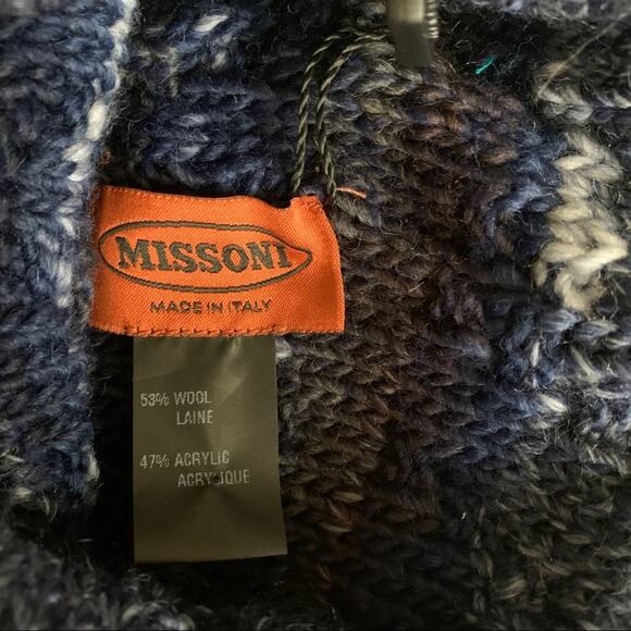 Missoni Blue Grey Chunky Knit Wool Blend Beanie NWT